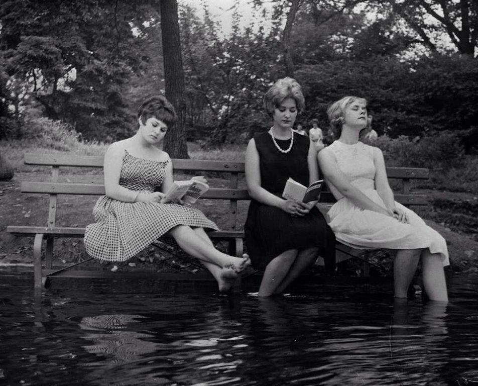Central Park, piedi immersi nel laghetto e testa immersa nei libri (1961)