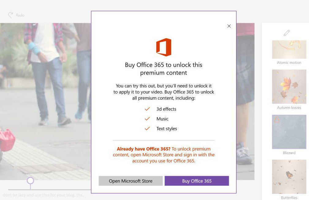 Windows Story Remix: alcune funzioni saranno disponibili solo per gli abbonati Office 365