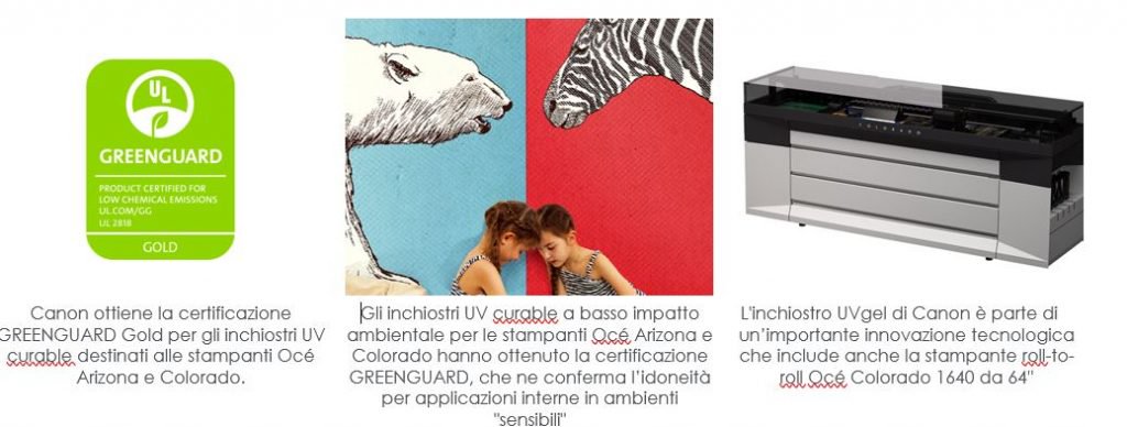 Canon ottiene la certificazione UL GREENGUARD GOLD per gli inchiostri Océ Arizona UV Curable e Océ Colorado UVgel