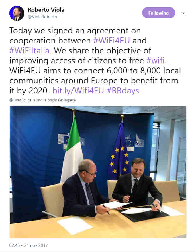 WiFi4EU, Roberto Viola (Commissione Ue) ‘Entro il 2020 connessione gratuita fino a 8000 Comuni europei’