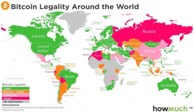 Bitcoin nel mondo, dov’è legale, illegale o limitato (Infografica)