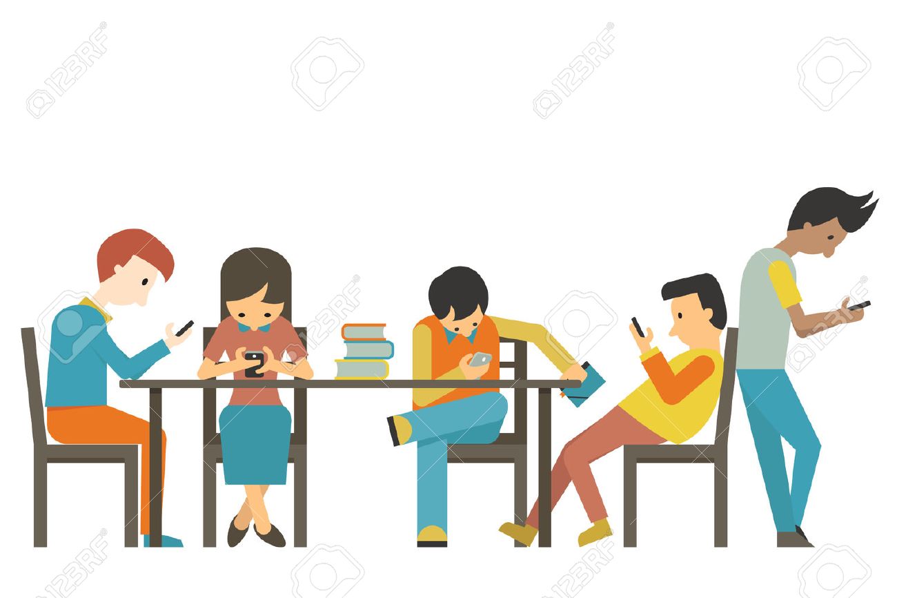 39574350 group of student at teen age using smartphone in concept of smart phone addiction flat design