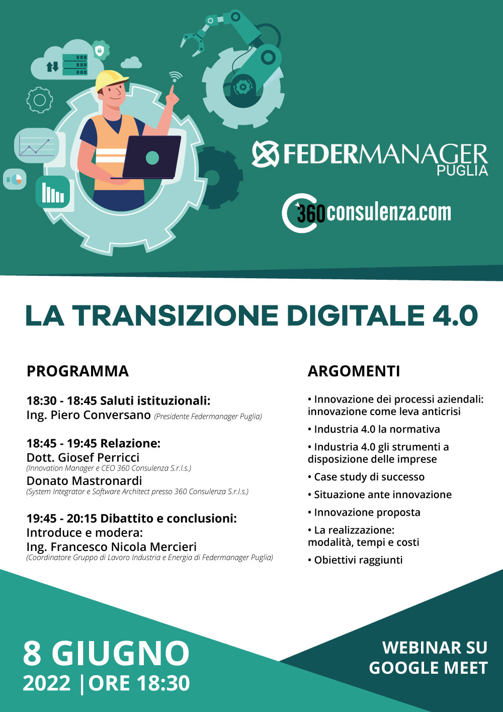 LA TRANSIZIONE DIGITALE 4.0 Locandina Webinar Federmanager Industria 40